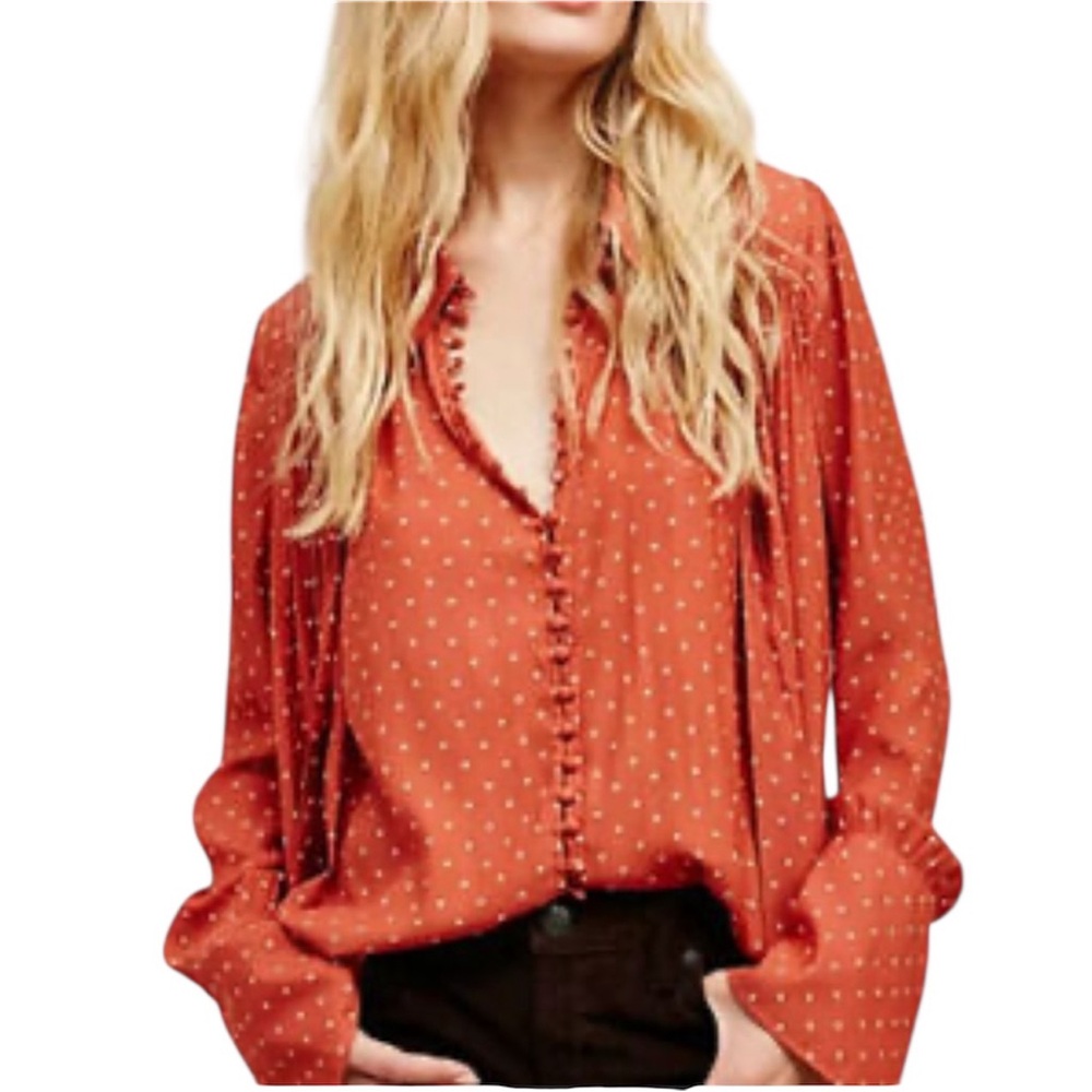 Free People Kennedy Polka Dot Long Sleeve Blouse Top Boho Casual Oversized XS